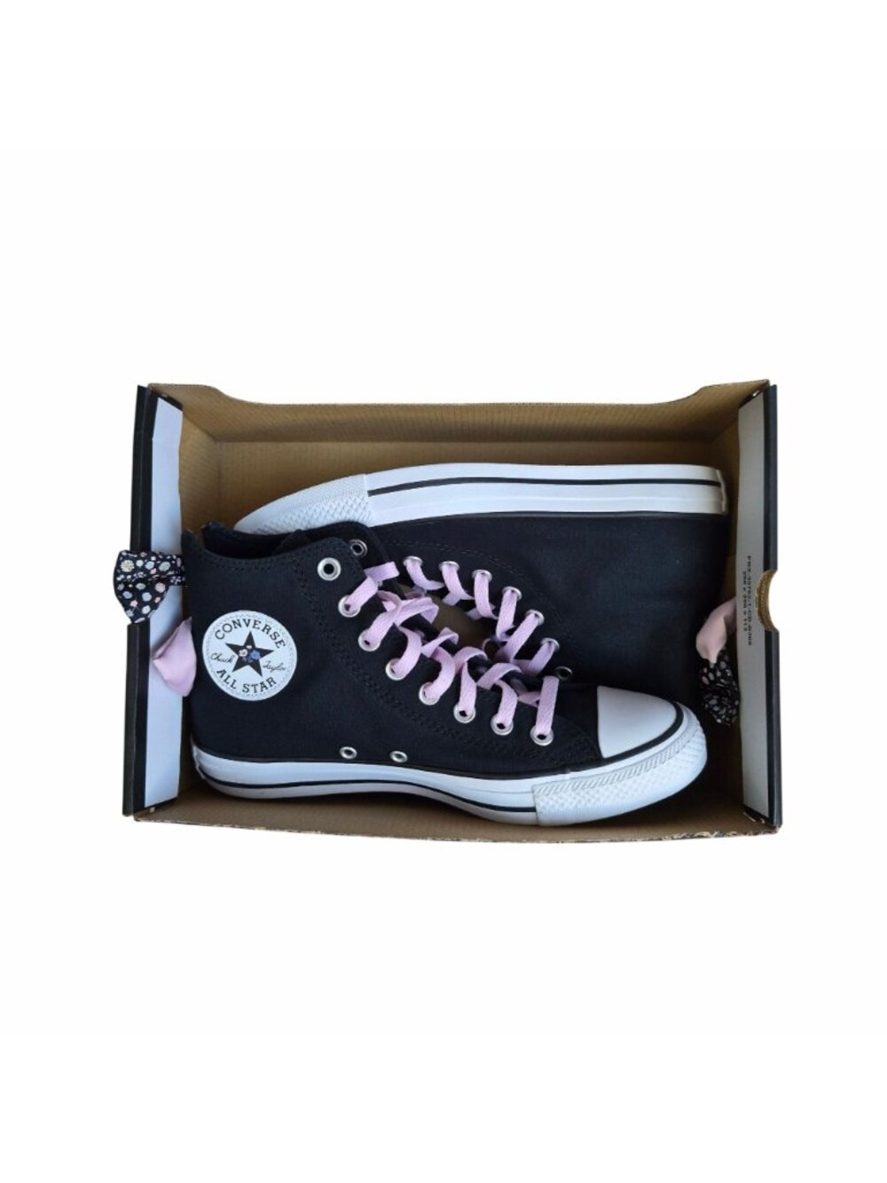 ⭐Converse Chuck Taylor Floral 2 Bows Hi Sz 7.5 Women's Shoes Black Pink A19824F - Picture 6 of 9